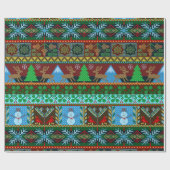 編まれたクリスマスのセーターの雪だるまのトナカイの休日 ラッピングペーパー (フラット)