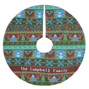 編まれたクリスマスの雪だるまのトナカイ の姓 ブラッシュドポリエステルツリースカート