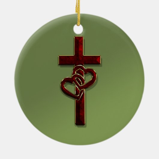 編まれたハートの十字 セラミックオーナメント (裏面)