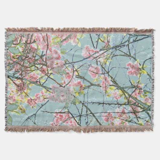 編まれたブランケットの日本のな桜 スローブランケット (正面)