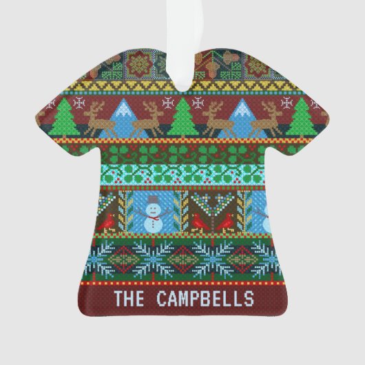 編まれた醜いクリスマスのセーターのトナカイ|の名前 オーナメント (正面)
