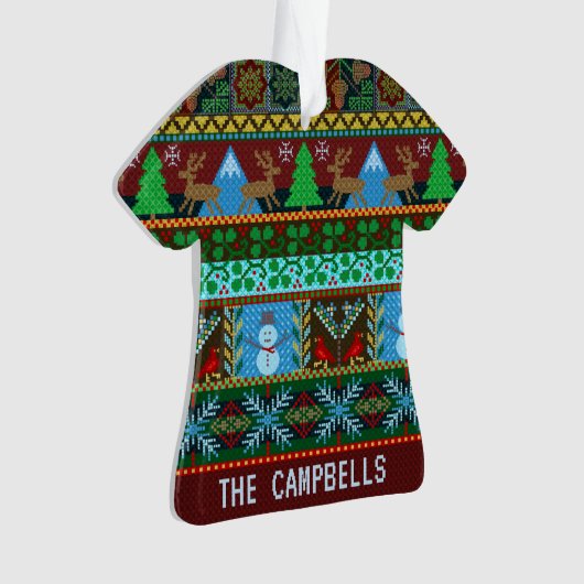 編まれた醜いクリスマスのセーターのトナカイ|の名前 オーナメント (正面)