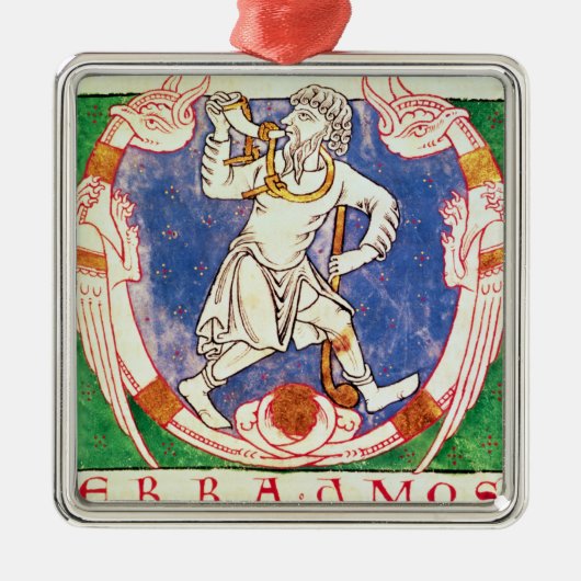 編まれるの2人の飛んだ創造物の型枠 メタルオーナメント (正面)