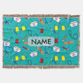 編まれる総括的で青いCustimizableナース用具によって スローブランケット (正面)