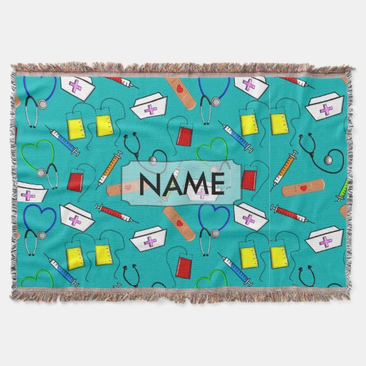 編まれる総括的で青いCustimizableナース用具によって スローブランケット (正面)