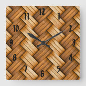 編まれる編みこみのかご スクエア壁時計 (正面)