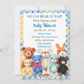 編みぐるみのぬいぐるみ男子ベビーシャワー 招待状 (正面)