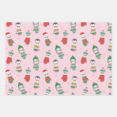 編みミトンの可愛いクリスマスペンギン ラッピングペーパーシート (正面2)