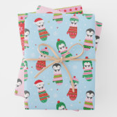 編みミトンの可愛いクリスマスペンギン ラッピングペーパーシート (インサイチュ)