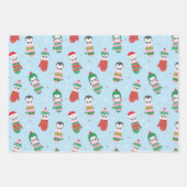 編みミトンの可愛いクリスマスペンギン ラッピングペーパーシート (正面)
