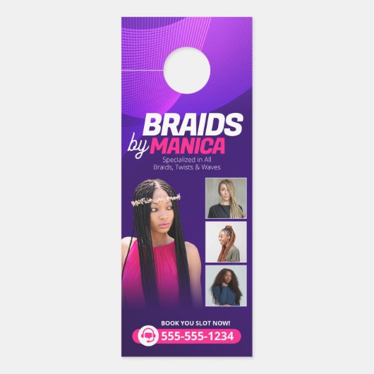 編みモダンサロンヘアエクステンション編みウィッグ ドアノブサイン (正面)