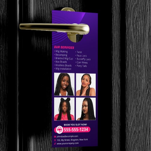 編みモダンサロンヘアエクステンション編みウィッグ ドアノブサイン