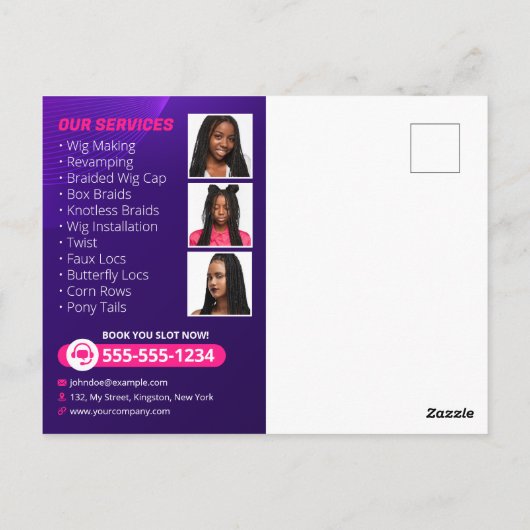 編みモダンサロンヘアエクステンション編みウィッグ ポストカード (裏面)