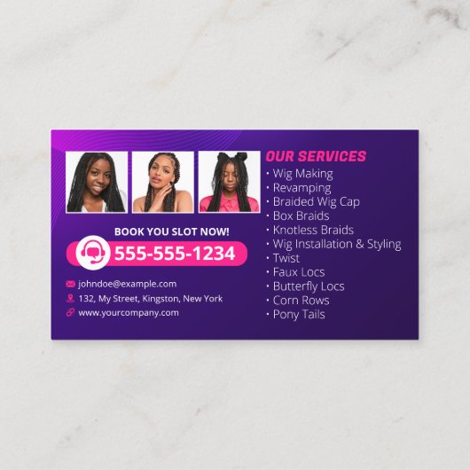 編みモダンサロンヘアエクステンション編みウィッグ 名刺 (裏面)