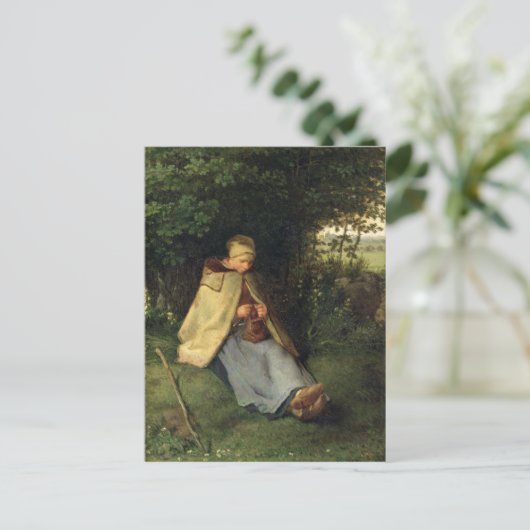 編み手または座っている羊飼いの娘, 1858-60 ポストカード (スタンド正面)