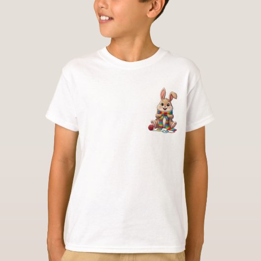編み物うさぎカラフルマフラー キッズ Tシャツ (正面)