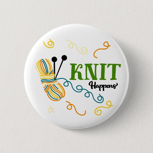 編み物おもしろいことわざニットが糸のボールで起こる 缶バッジ (正面)