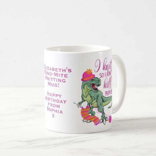 編み物おもしろい引用文恐竜 コーヒーマグカップ (正面右)