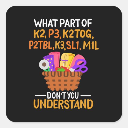 編み物おもしろい編み物引用文 スクエアシール (正面)