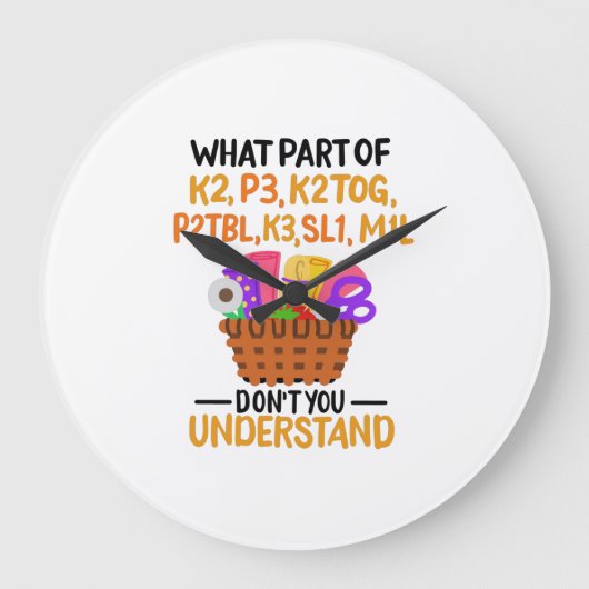 編み物おもしろい編み物引用文 ラージ壁時計 (正面)