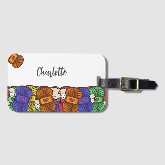 編み物かぎ糸ウール羊のペルソナライズ ラゲッジタグ (正面横)