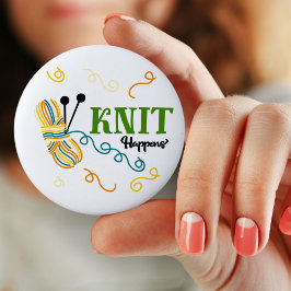 編み物が好きな人へのギフトに!「Knit Happens(編んでたら何か起こる)」と毛糸の玉 缶バッジ