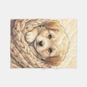 編み物で包まれたかわいい子犬 フリースブランケット (正面(横))