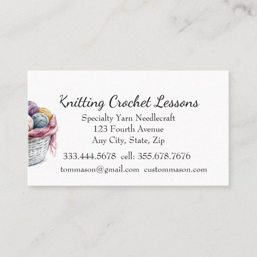 編み物とクロシェのレッスンインストラクターまたはビジネス 名刺 (正面)