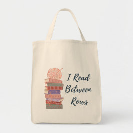 編み物と本が好きな人のための「I Read Between Rows」デザイン トートバッグ