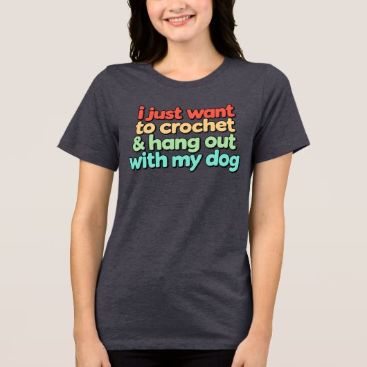 編み物と犬とのんびりしたいだけ トライブレンドTシャツ (正面)