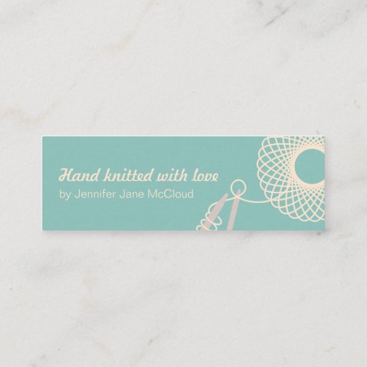 編み物のティール(緑がかった色)のクリームの細いビジネス/販売カード スキニー名刺 (裏面)