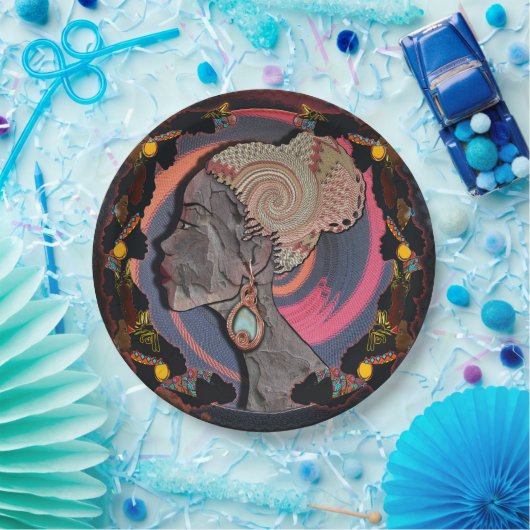 編み物のバスケットのアフリカ人女性プロフィール ペーパープレート (パーティー)