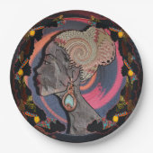 編み物のバスケットのアフリカ人女性プロフィール ペーパープレート (正面)