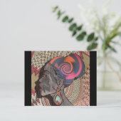 編み物のバスケットのアフリカ人女性プロフィール ポストカード (スタンド正面)