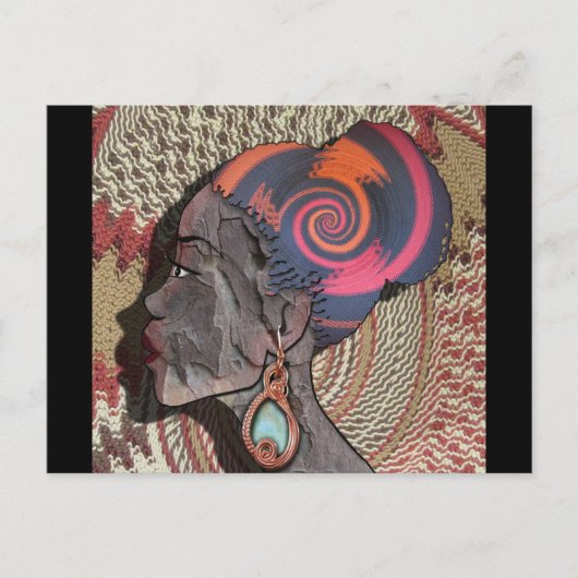 編み物のバスケットのアフリカ人女性プロフィール ポストカード (正面)