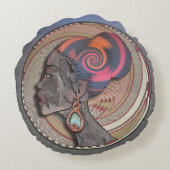 編み物のバスケットのアフリカ人女性プロフィール ラウンドクッション (裏面)