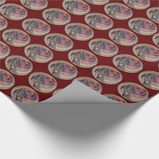 編み物のバスケットのアフリカ人女性プロフィール ラッピングペーパー (角)