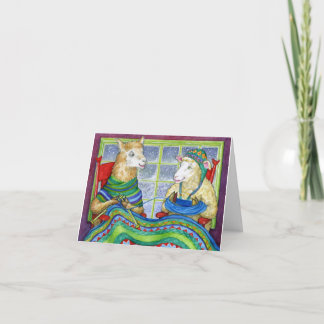 編み物のヒツジ及びラマ シーズンカード