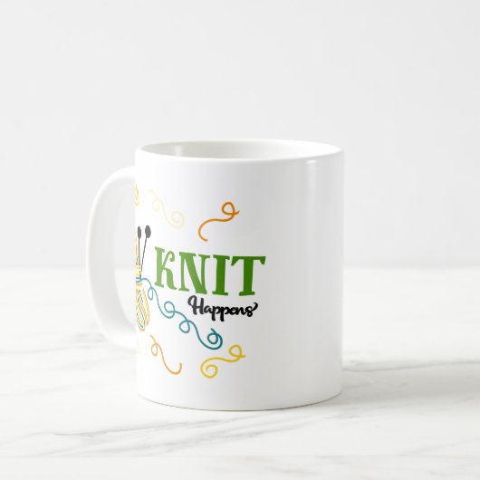 編み物のユーモアのニットは発言および予測できないヤーン起こります コーヒーマグカップ (正面左)