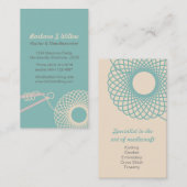 編み物の刺繍のティール（緑がかった色）のクリームの名刺 名刺 (正面/裏面)