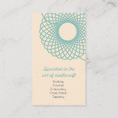 編み物の刺繍のティール（緑がかった色）のクリームの名刺 名刺 (裏面)