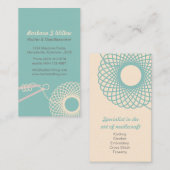 編み物の刺繍のティール（緑がかった色）のクリームの名刺 名刺 (正面/裏面)