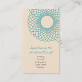 編み物の刺繍のティール（緑がかった色）のクリームの名刺 名刺 (裏面)