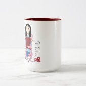 編み物の女の子およびヒツジのマグ ツートーンマグカップ (中央)