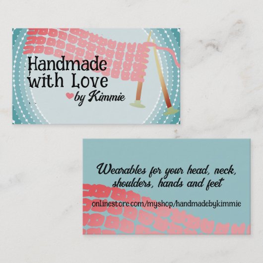 編み物の針スカーフピンク灰色の名刺… 名刺 (正面/裏面)