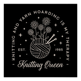 編み物は私のセラピーの糸でウィッキーブラック ポスター