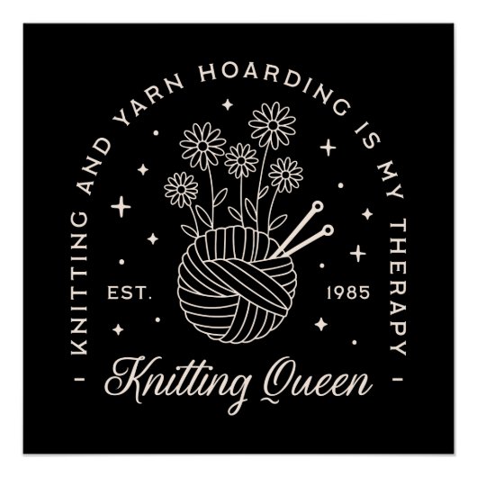 編み物は私のセラピーの糸でウィッキーブラック ポスター (正面)