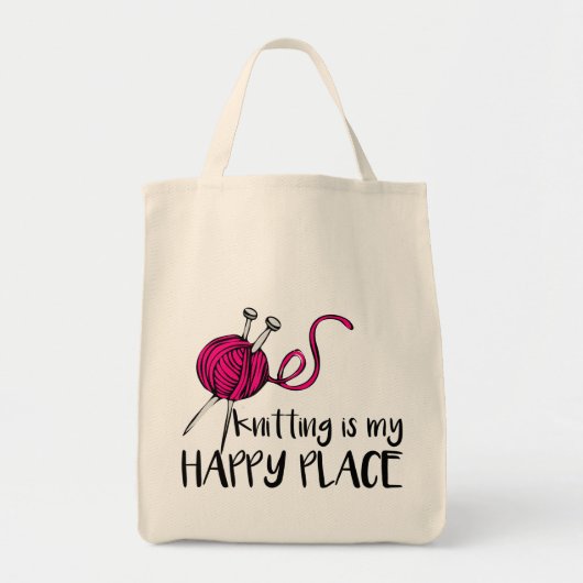 編み物は私の幸せな場所です トートバッグ (正面)