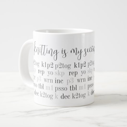 編み物は私の第二言語ビッグホワイトマグカップ ジャンボコーヒーマグカップ (正面左)