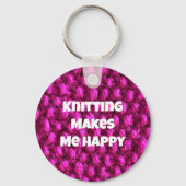 編み物は私を幸せなピンクの糸にする キーホルダー (正面)